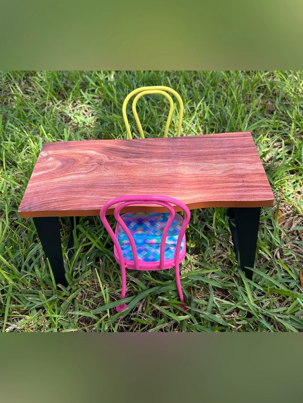 Retired American Girl Pink Metal Doll Chair with Multicolor Mosaic Chairs